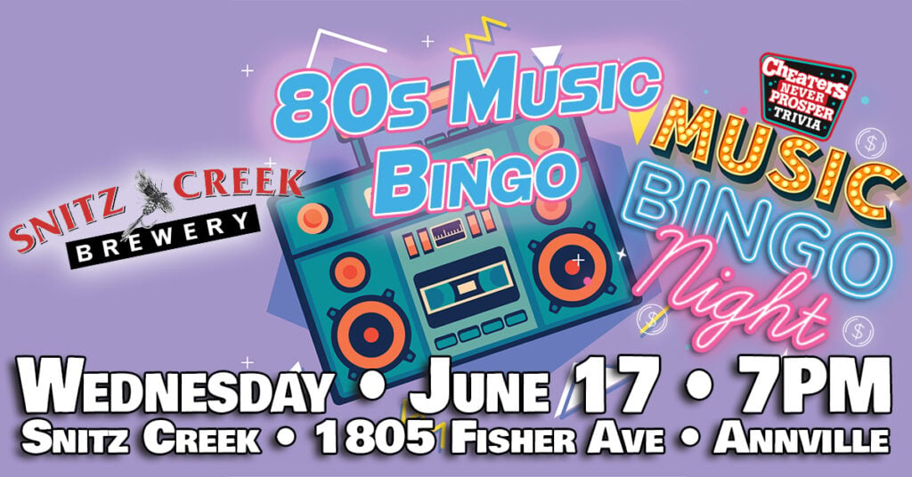 80s Music Bingo at Snitz Creek Brewery Annville - June 17