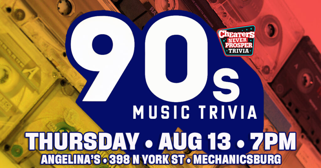 90s Music Trivia at Angelina's Brewery & Grill in Mechanicsburg, PA on August 13, 2026 at 7 pm