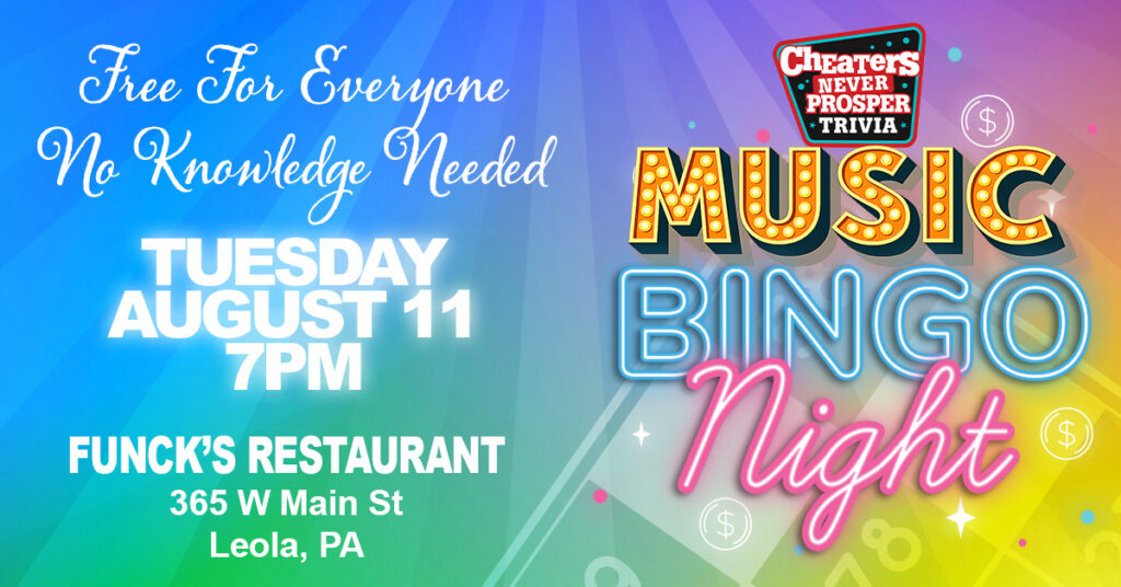 Music Bingo at Funck's Restaurant in Leola, PA on August 11, 2026 at 7 pm