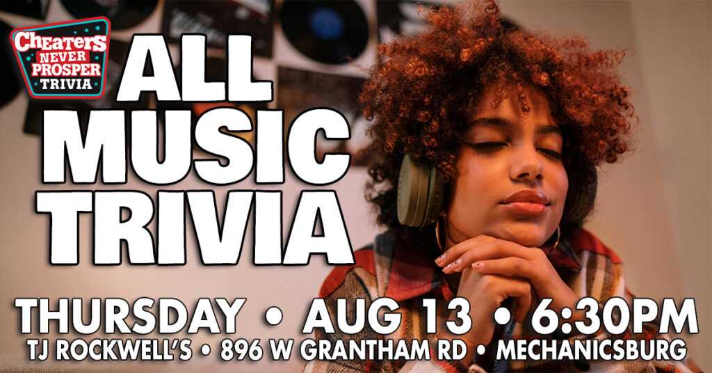 All Music Trivia at TJ Rockwell's in Mechanicsburg, PA on August 13, 2026 at 6:30 pm