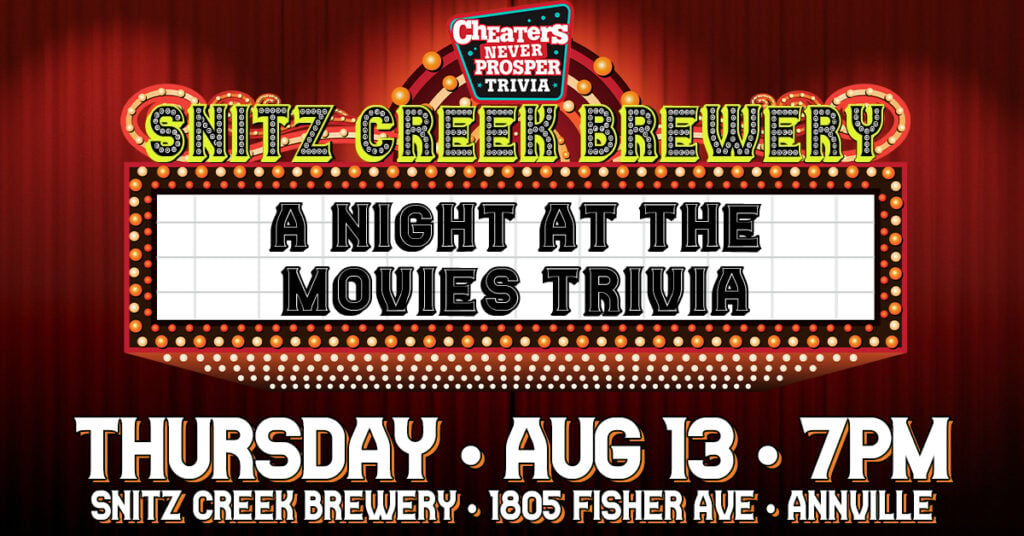 A Night at the Movies Trivia at Snitz Creek Brewery in Annville, PA on August 13, 2026 at 7 pm