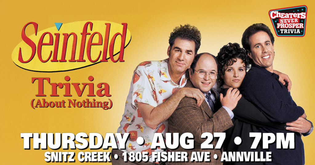 Seinfeld Trivia at Snitz Creek Brewery in Annville, PA on August 27, 2026 at 7 pm