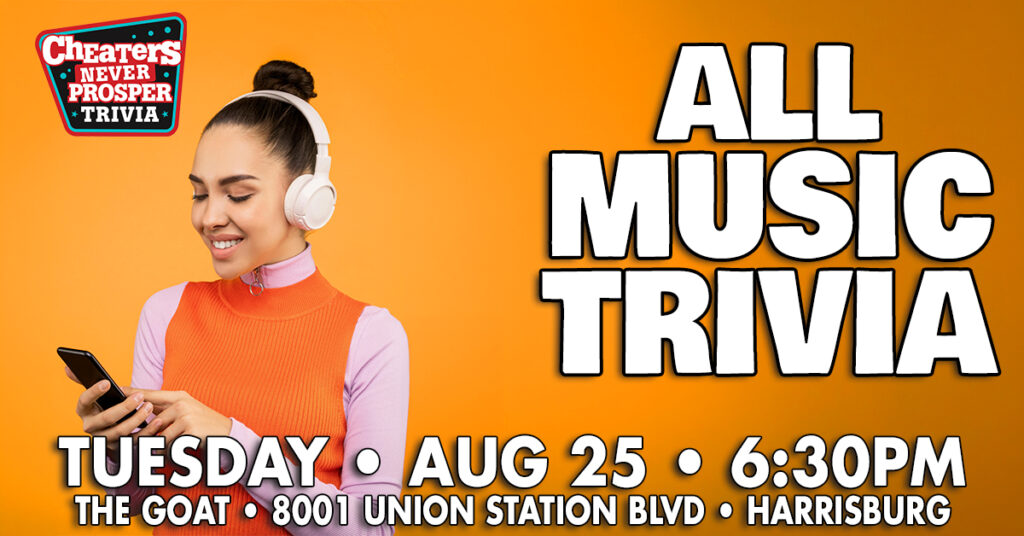All Music Trivia at The Goat Brewing Co in Harrisburg, PA on August 25, 2026 at 6:30 pm