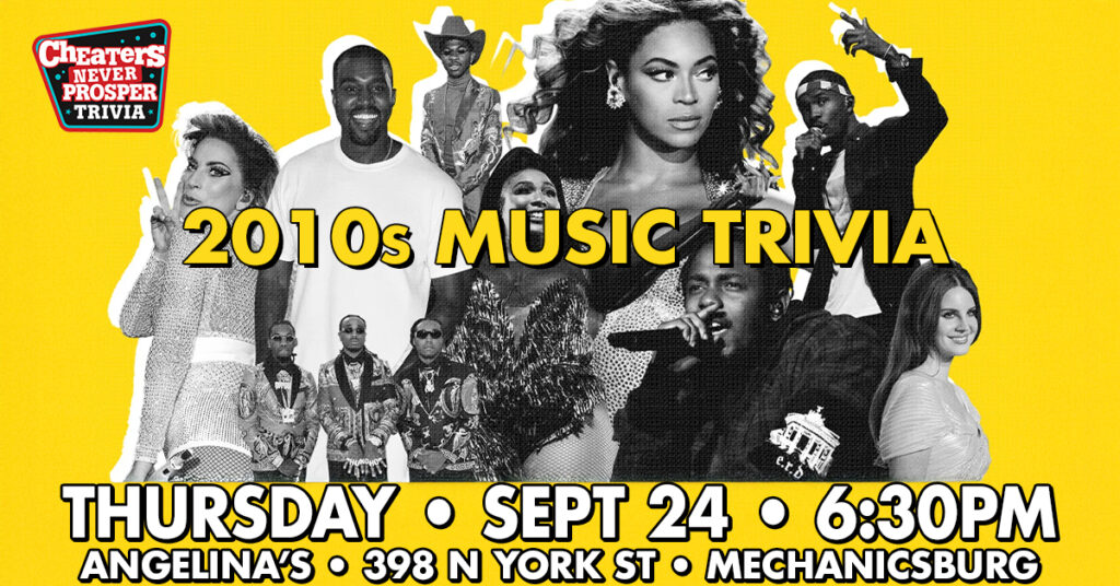 2010s Music Trivia at Angelina's Brewery & Grill in Mechanicsburg, PA on September 24, 2026 at 7 pm