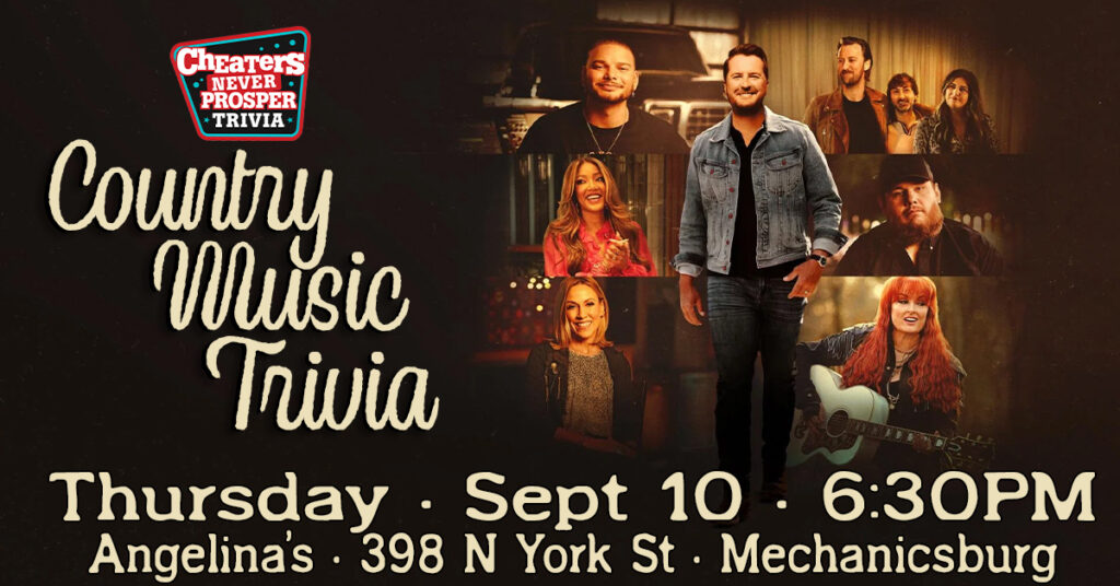 Country Music Trivia at Angelina's Brewery & Grill in Mechanicsburg, PA on September 10, 2026 at 7 pm