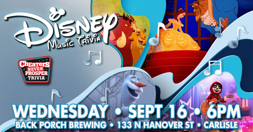 Disney Music Trivia at Back Porch Brewing in Carlisle, PA on September 16, 2026 at 6 pm