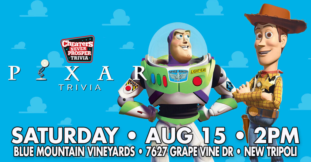 Pixar Trivia at Blue Mountain Vineyards in New Tripoli on August 15, 2026