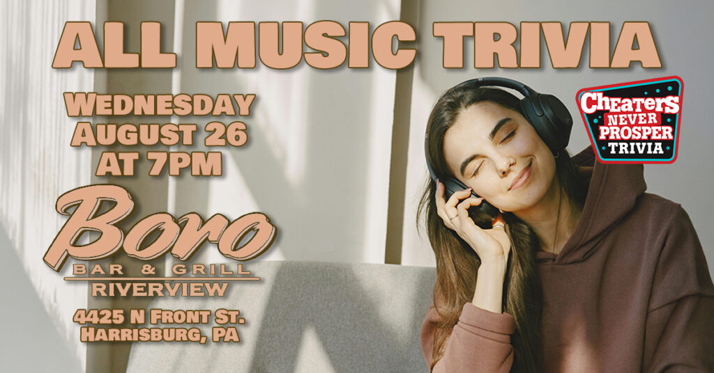 All Music Trivia at Boro Bar & Grill RiverView in Harrisburg on August 26, 2026