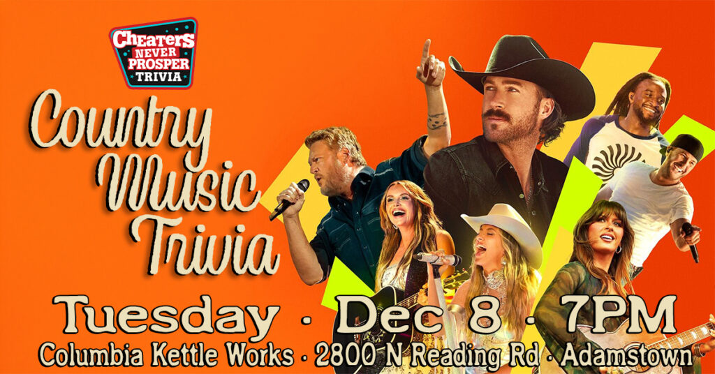 Country Music Trivia at Columbia Kettle Works in Adamstown, PA on December 8, 2026 at 7 pm
