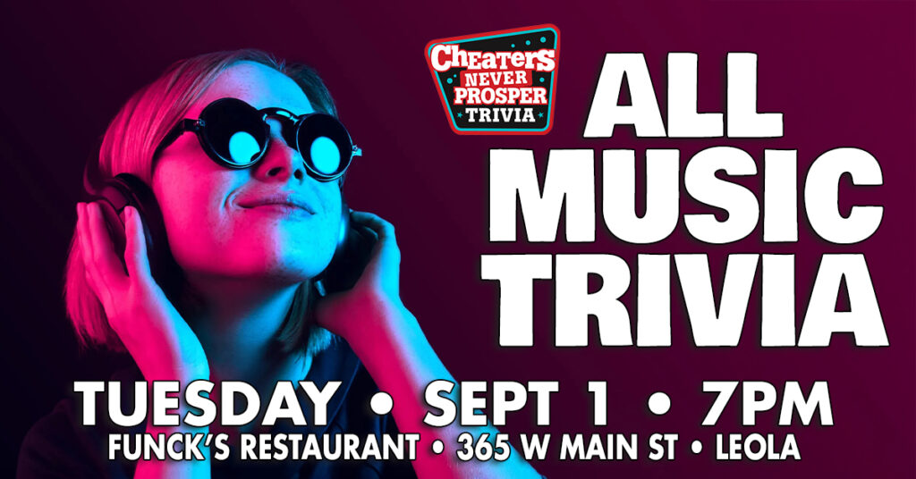 All Music Trivia at Funck's Restaurant in Leola, PA on September 1, 2026 at 7 pm