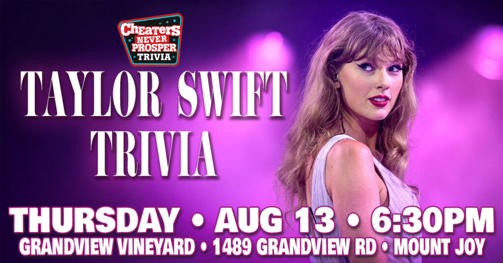 Taylor Swift Trivia at Grandview Vineyard in Mount Joy on August 13, 2026