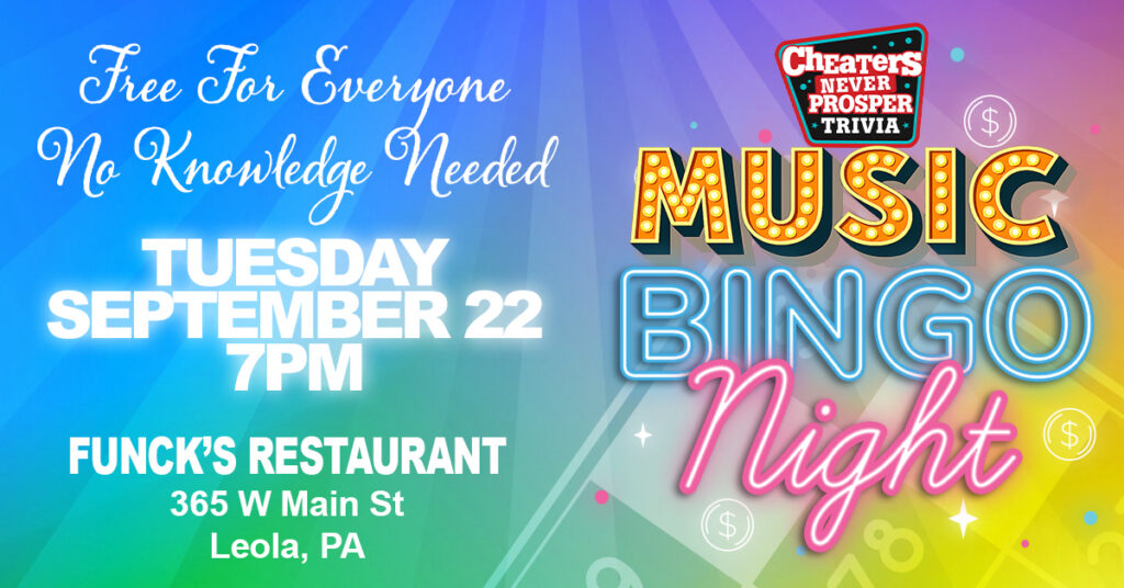 Music Bingo at Funck's Restaurant in Leola, PA on September 22, 2026 at 7 pm