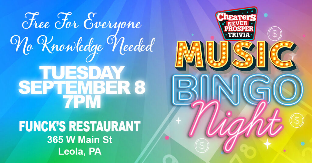 Music Bingo at Funck's Restaurant in Leola, PA on September 8, 2026 at 7 pm