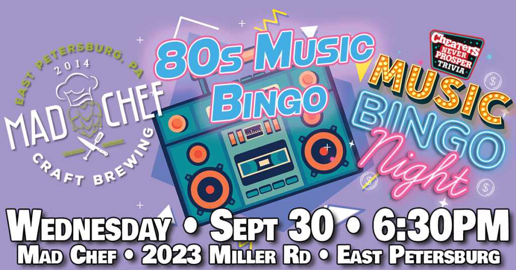 80s Music Bingo at Mad Chef in East Petersburg, PA on September 30, 2026 at 6:30 pm