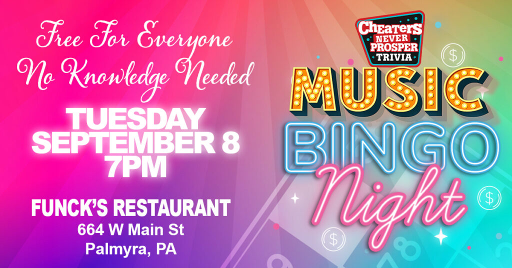 Music Bingo at Funck's Restaurant in Palmyra, PA on September 8, 2026 at 7 pm
