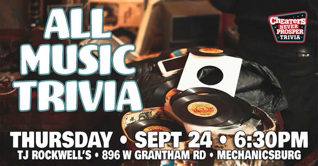All Music Trivia at TJ Rockwell's in Mechanicsburg, PA on September 24, 2026 at 6:30 pm