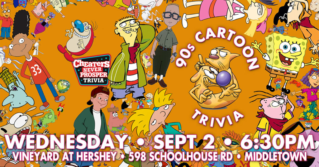90s Cartoon Trivia at The Vineyard at Hershey in Middletown, PA on September 2, 2026 at 6:30 pm