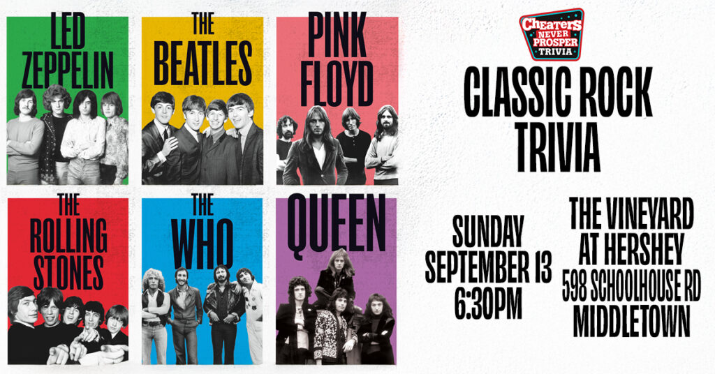 Classic Rock Trivia at The Vineyard at Hershey in Middletown, PA on September 13, 2026 at 6:30 pm