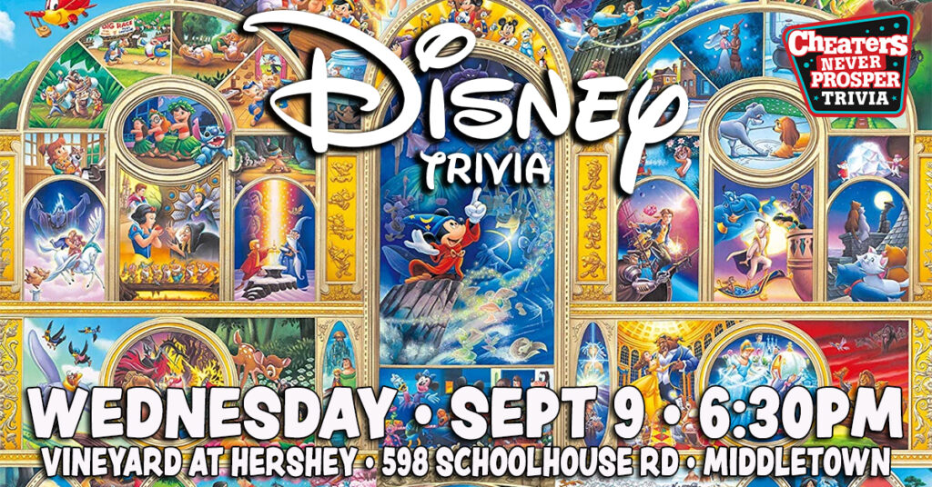 Disney Trivia at The Vineyard at Hershey in Middletown, PA on September 9, 2026 at 6:30 pm