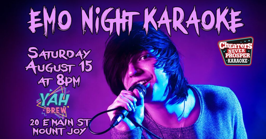 Emo Night Karaoke at YAH Brew in Mount Joy on August 15, 2026 at 8 pm