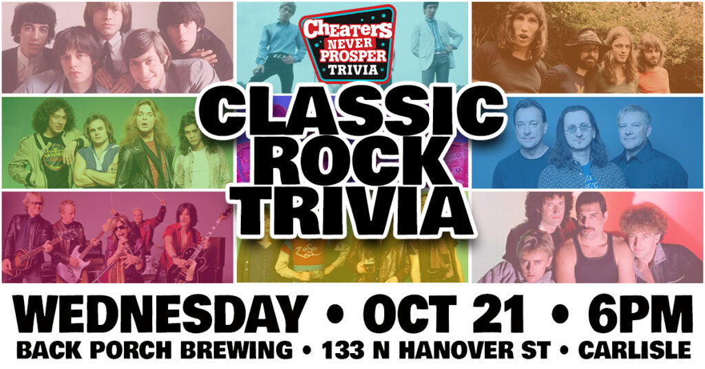 Classic Rock Trivia at Back Porch Brewing Inc in Carlisle on October 21, 2026 at 6pm