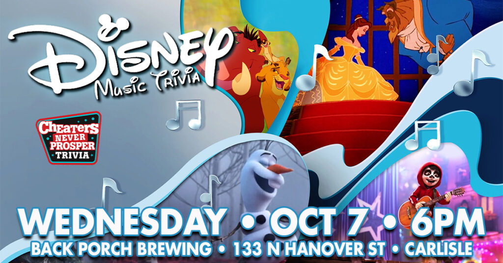 Disney Music Trivia at Back Porch Brewing Inc in Carlisle, PA on October 7, 2026 at 6 pm