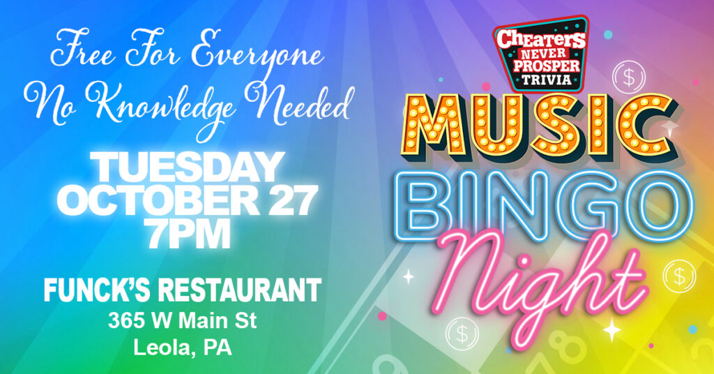 Music Bingo at Funck's Restaurant in Leola, PA on October 27, 2026 at 7PM