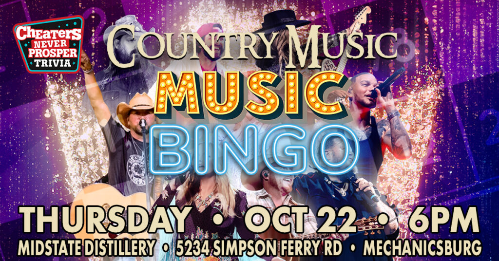 Country Music Bingo at Midstate Distillery in Mechanicsburg on October 22, 2026 at 6PM