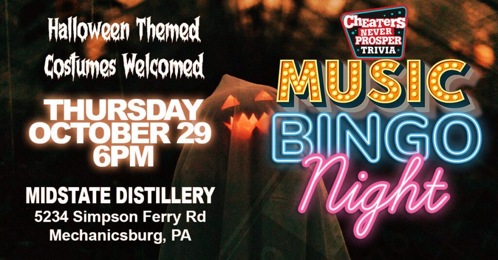 Halloween Music Bingo at Midstate Distillery in Mechanicsburg on October 29, 2026 at 6PM