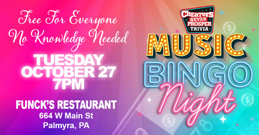 Music Bingo at Funck's Restaurant in Palmyra, PA on October 27, 2026 at 7PM
