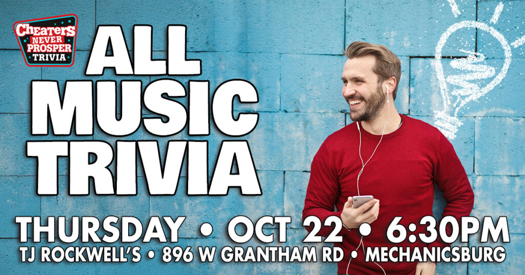 All Music Trivia at TJ Rockwell's in Mechanicsburg on October 22, 2026 at 6:30 PM