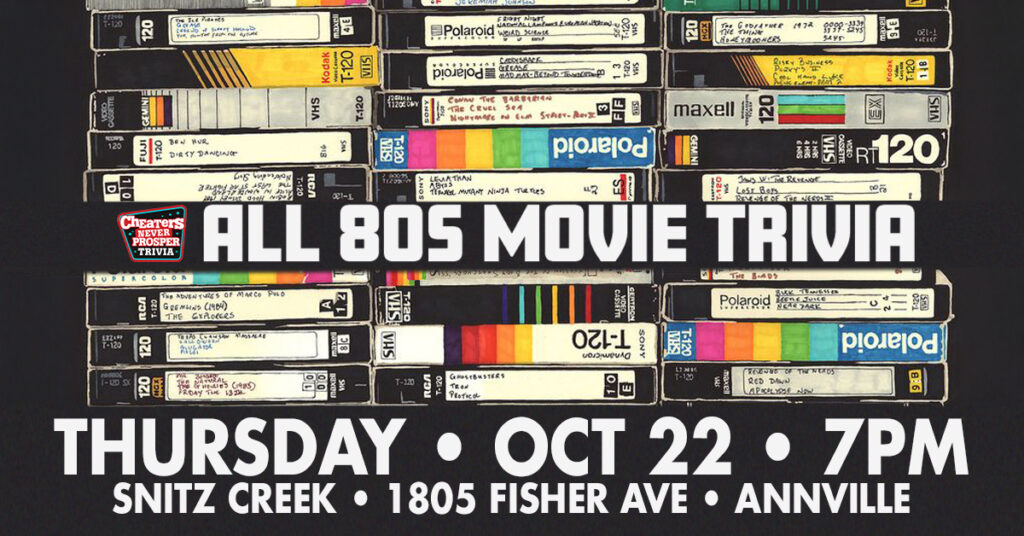 80s Movie Trivia at Snitz Creek Brewery in Annville, PA on October 22, 2026 at 7PM