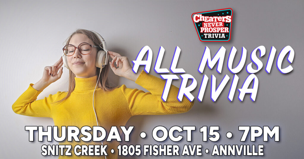 All Music Trivia at Snitz Creek Brewery in Annville, PA on October 15, 2026 at 7PM