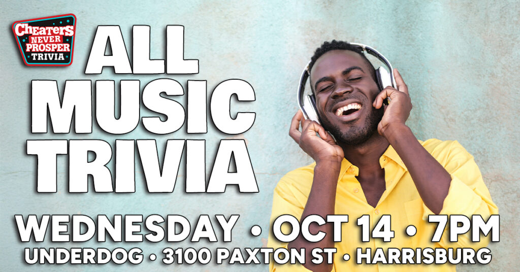 All Music Trivia at Underdog Sports Bar & Grill in Harrisburg on October 14, 2026 at 7PM