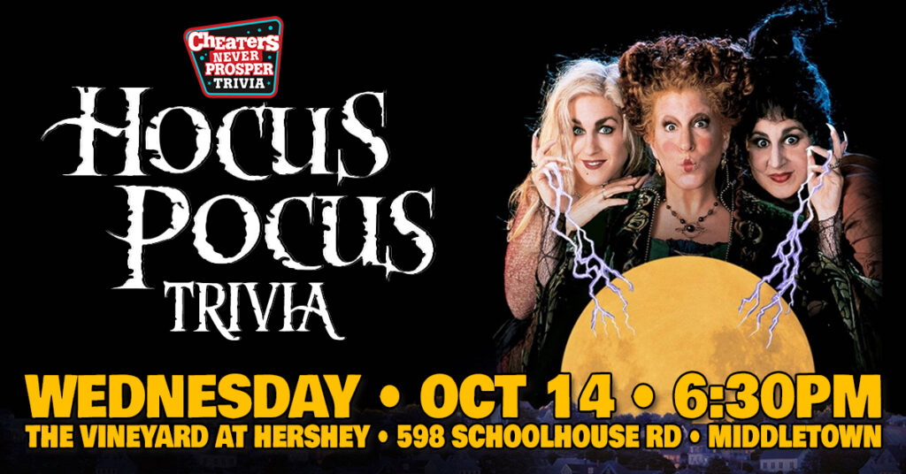 Hocus Pocus Trivia at The Vineyard at Hershey in Middletown on October 14, 2026 at 6:30pm