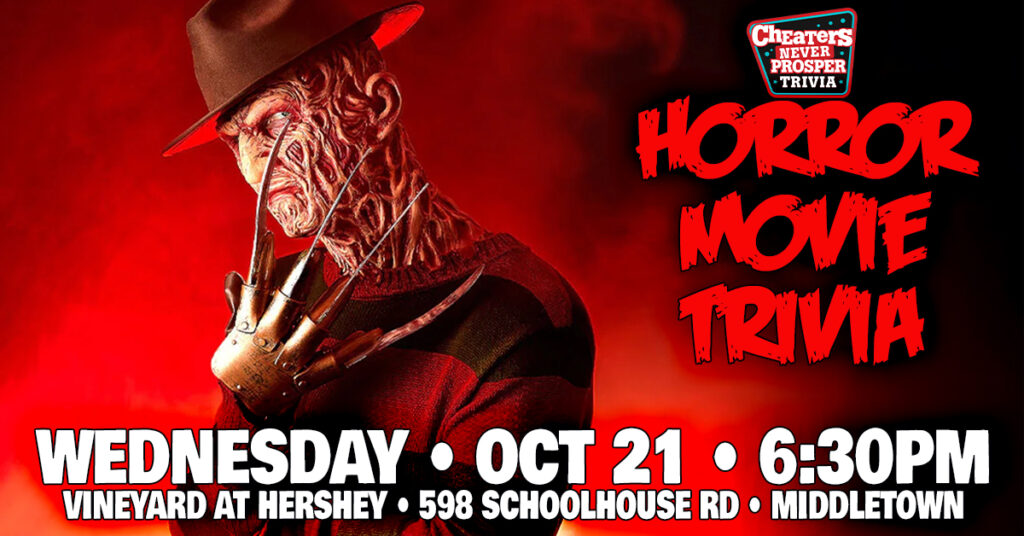 Horror Movie Trivia at The Vineyard at Hershey in Middletown on October 21, 2026 at 6:30pm