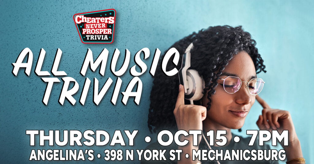 All Music Trivia at Angelina's Brewery & Grill in Mechanicsburg on October 15, 2026 at 7 PM