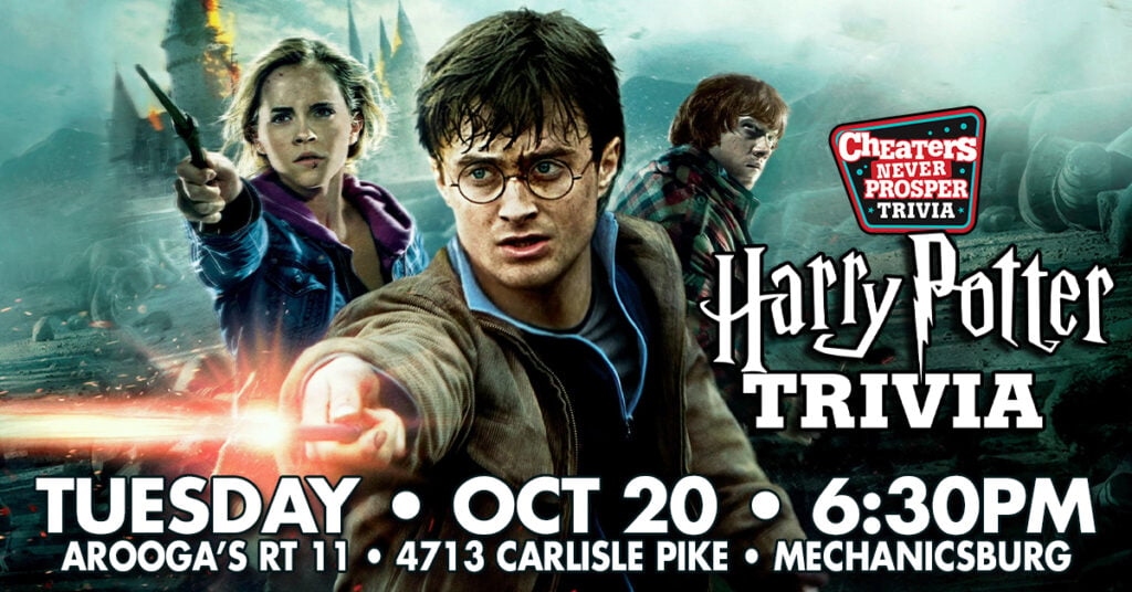 Harry Potter Trivia at Arooga's Rt 11 in Mechanicsburg on October 20, 2026 at 6:30 PM