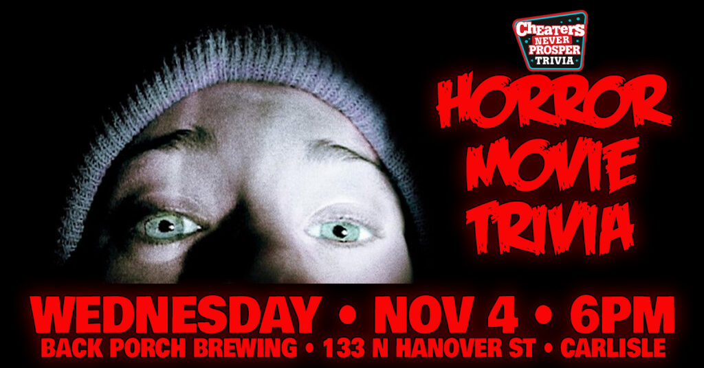 Horror Movie Trivia at Back Porch Brewing in Carlisle on November 4, 2026 at 6 PM