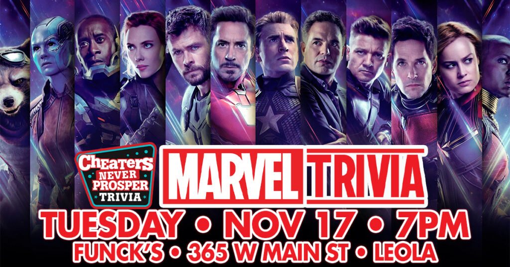 Marvel Trivia at Funck's Restaurant in Leola on November 17, 2026 at 7 PM