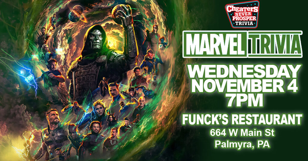 Marvel Trivia at Funck's Restaurant in Palmyra on November 4, 2026 at 7 PM