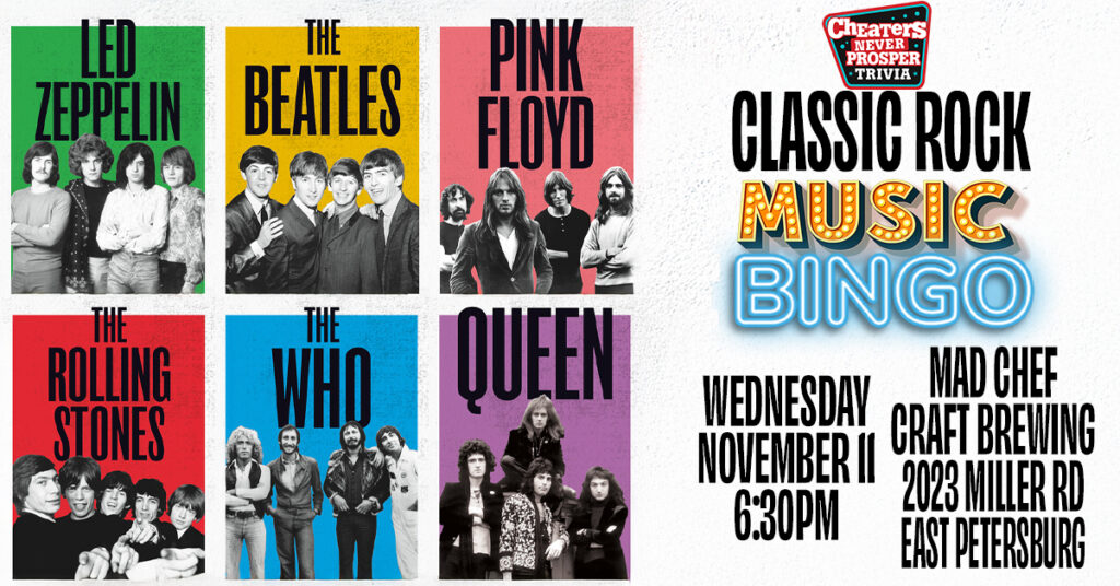 Classic Rock Music Bingo at Mad Chef Craft Brewing in East Petersburg, PA on Wednesday, November 11, 2026 at 6:30PM