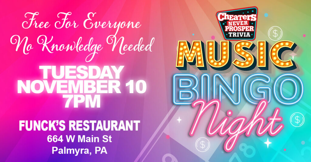 Music Bingo at Funck's Restaurant in Palmyra on November 10, 2026 at 7 PM