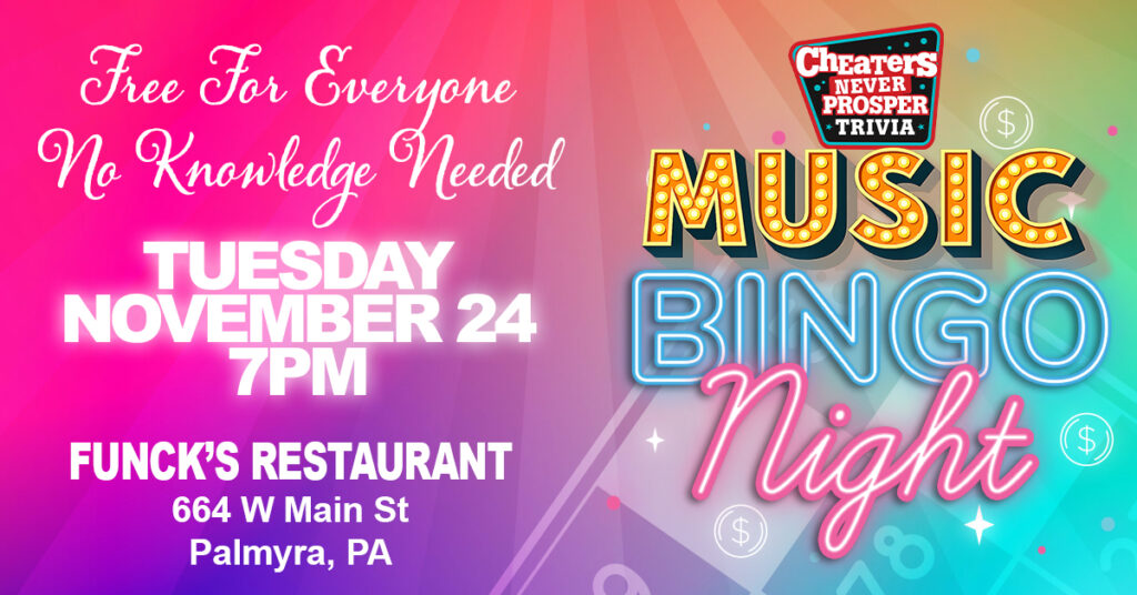 Music Bingo at Funck's Restaurant in Palmyra on November 24, 2026 at 7 PM
