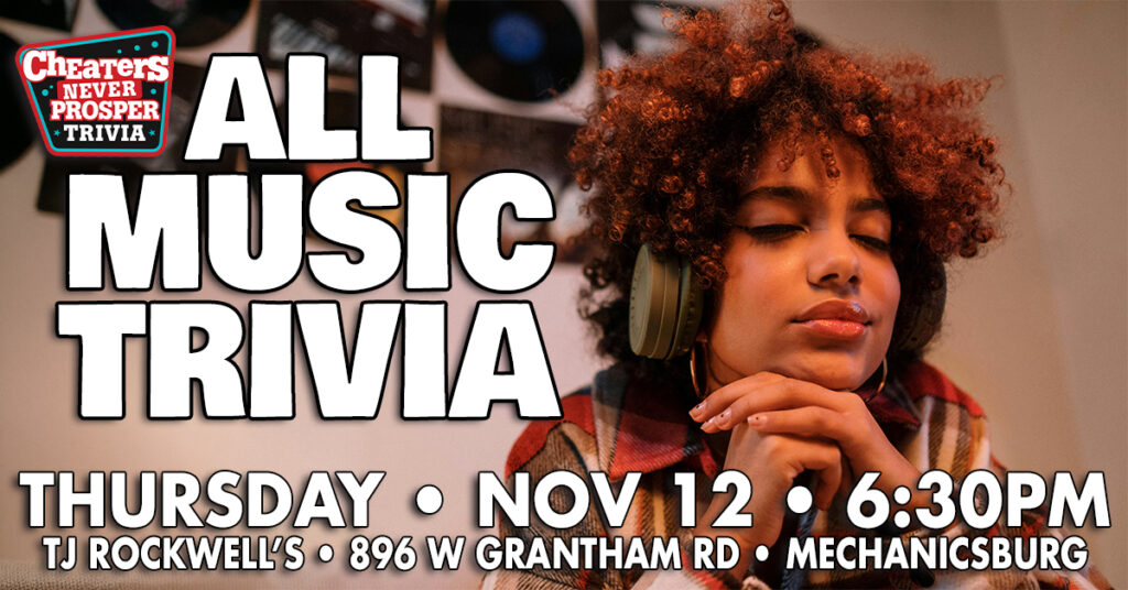 All Music Trivia at TJ Rockwell's in Mechanicsburg on November 12, 2026 at 6:30 PM