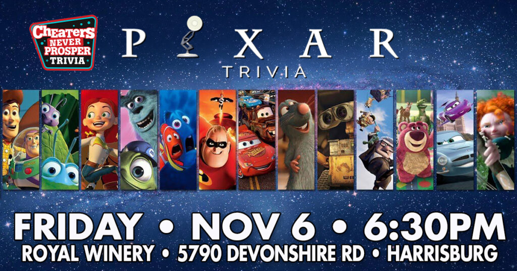 Pixar Trivia at Royal Winery in Harrisburg, PA on Friday, November 6, 2026 at 6:30PM