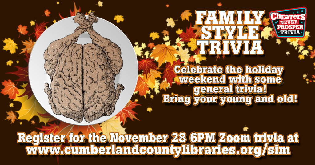 Family Style Trivia with Simpson Public Library online via Zoom on Saturday, November 28, 2026 at 6PM