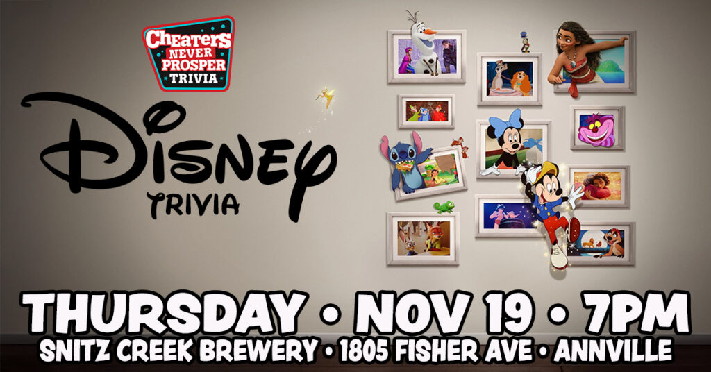 Disney Trivia at Snitz Creek Brewery in Annville on November 19, 2026 at 7 PM