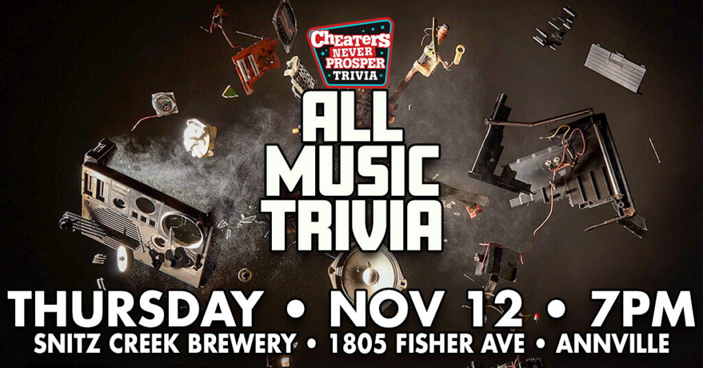 All Music Trivia at Snitz Creek Brewery in Annville on November 12, 2026 at 7 PM