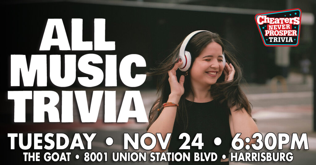 All Music Trivia at The Goat Brewing Co in Harrisburg, PA on Tuesday, November 24, 2026 at 6:30PM